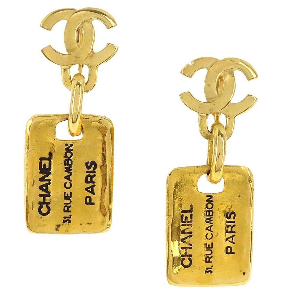 Chanel CC Plate Logo Dangle Metal with Crystals